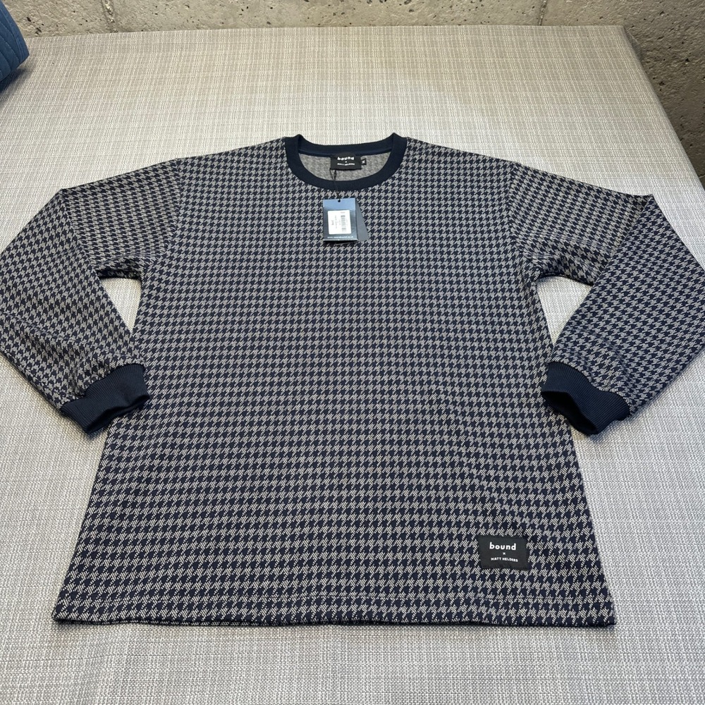 New Bound x Matt Helders Navy Dogtooth Sweater Mens Medium Pullover Preppy